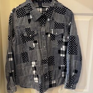 Patchwork Black and White Button Down‎ Shirt